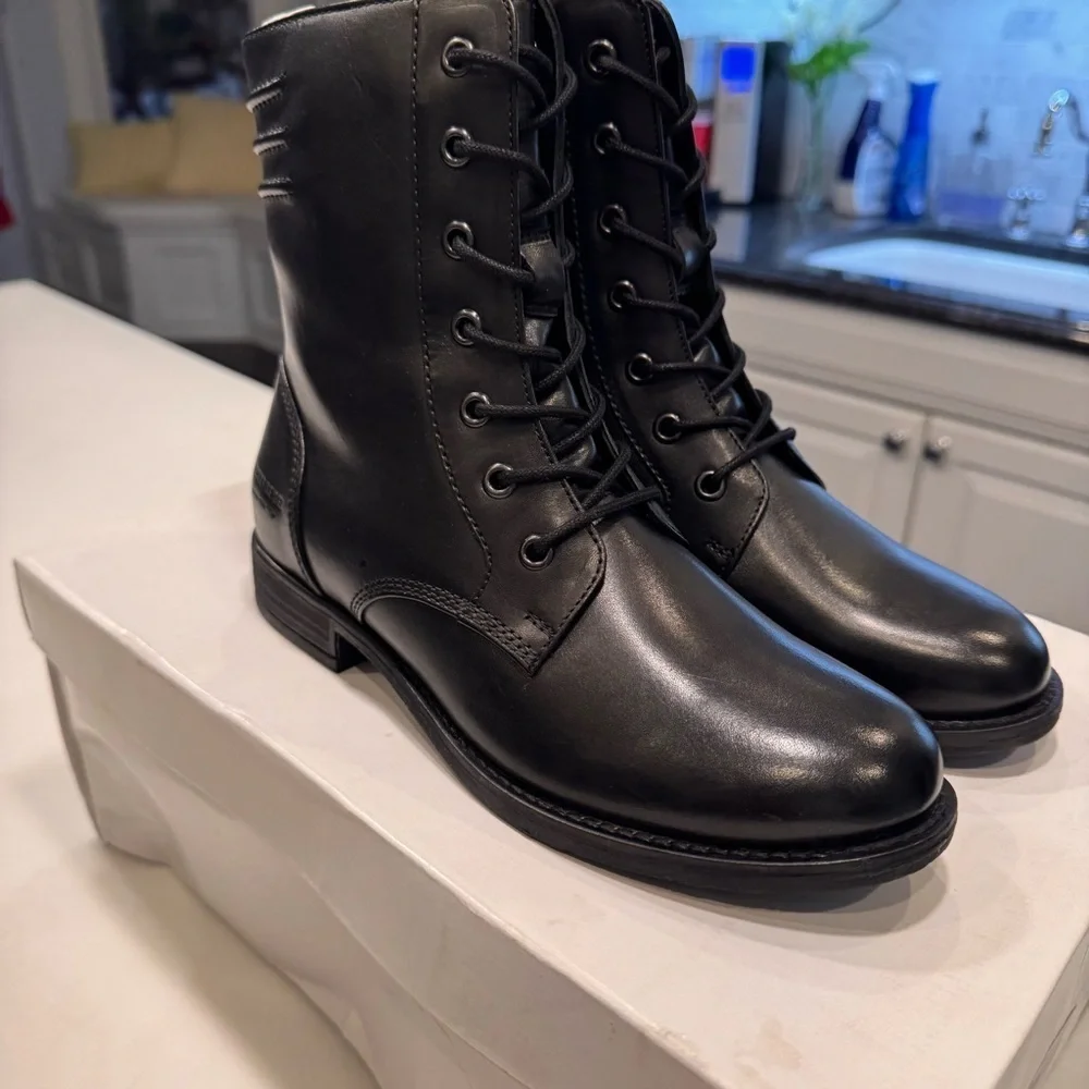 NEW Josef Seibel Simona 01 Women’s Black Leather Lace Up Boots Sz US 6-6.5 EU 37